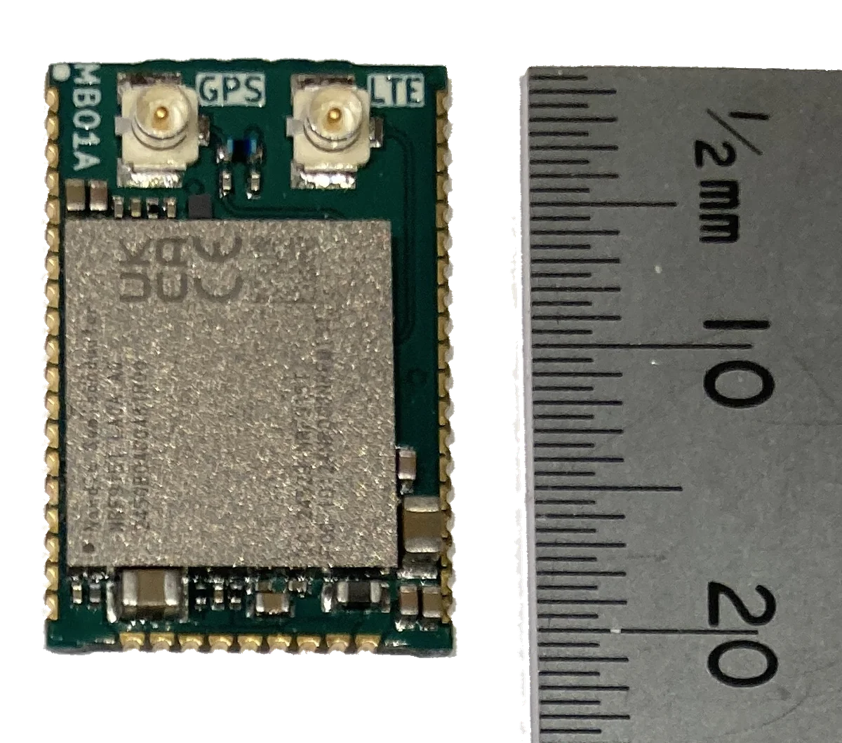 nRF9151 Micro Breakout size comparison with ruler — 14 × 20.8 mm form factor