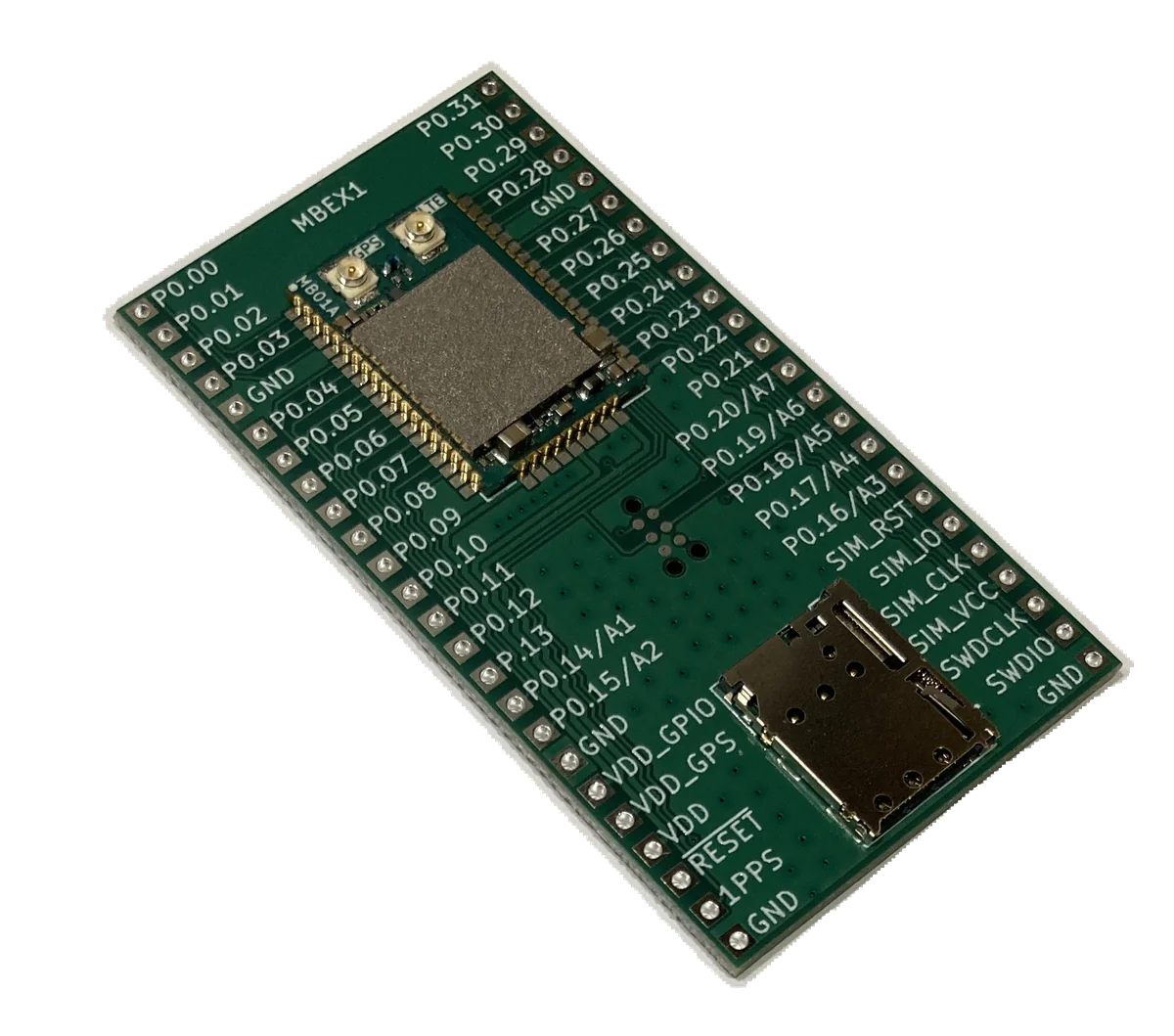 nRF9151 Micro Breakout Expansion board top view showing nRF9151 module seated on board