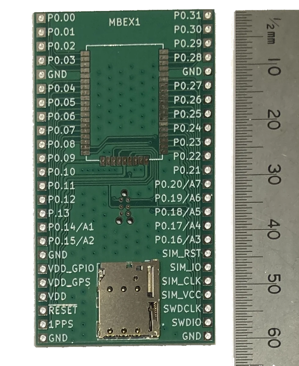 nRF9151 Micro Breakout Expansion board size comparison — 33.3 × 61.2 mm